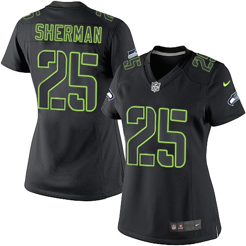 Women's Limited Richard Sherman Nike Jersey Black - #25 Impact NFL Seattle Seahawks